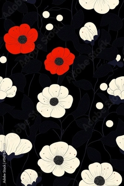 Fototapeta Bold Polka Dot Floral Pattern with Vibrant Colors
