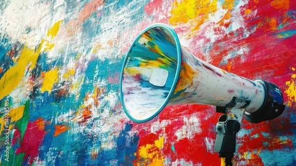 Obraz Painted Megaphone Against Abstract Colorful Background