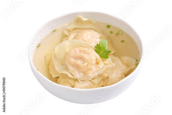 Obraz Zupa krewetkowa wonton na białym tle
