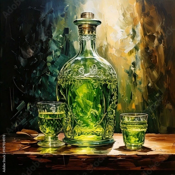 Fototapeta Absinthe in painting technique