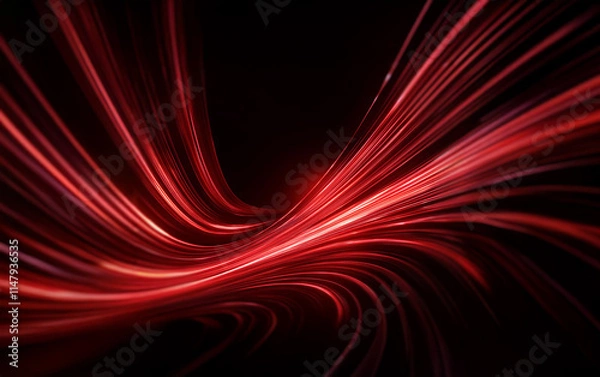 Fototapeta Abstract red light trails curve across a black background.