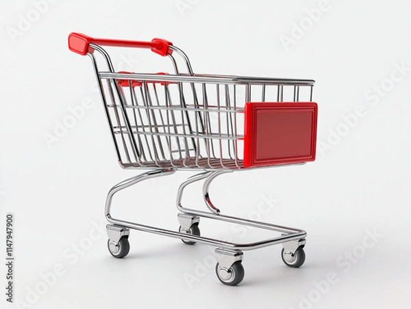 Obraz Empty  Shopping cart on a minimalistic white background