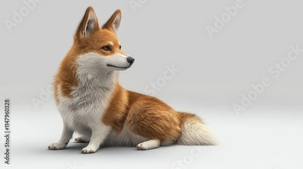 Fototapeta Realistic and Cute Corgi Dog Sitting with Alert Expression