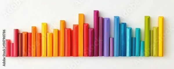 Obraz colorful wooden blocks graph on white background, vibrant hues form abstract representation of data, emphasizing creativity and playfulness in design