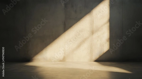 Fototapeta Sunlight Casts a Dramatic Shadow in a Minimalist Concrete Room During Late Afternoon