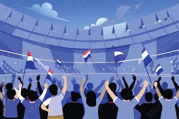 Fototapeta Enthusiastic soccer fans cheering wildly in stadium stands, showcasing diverse expressions and attire.  A vibrant, energetic atmosphere.