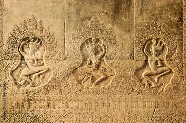 Fototapeta Relief of a group of Devatas, Angkor Wat Temple, Siem Reap