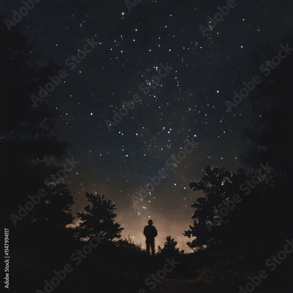 Obraz silhouette of a person in the forest and stargazing
