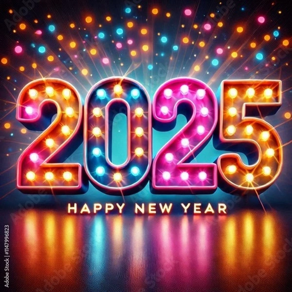 Fototapeta Happy New year illustration image 2025, celebration party New year, 2025 illustration image