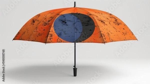 Fototapeta An orange umbrella with a blue circle design, showcasing a unique artistic pattern.