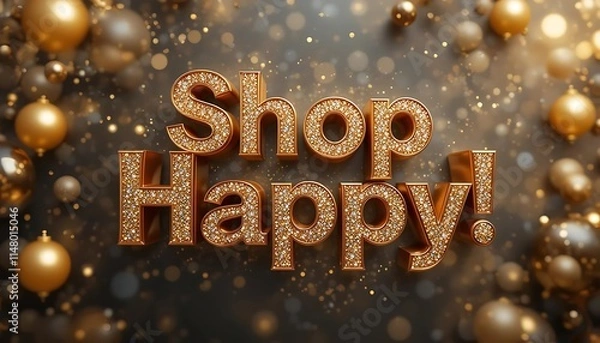 Obraz 3D realistic text Shop Happy