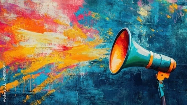 Obraz Abstract Painting of Megaphone and Colorful Splashes