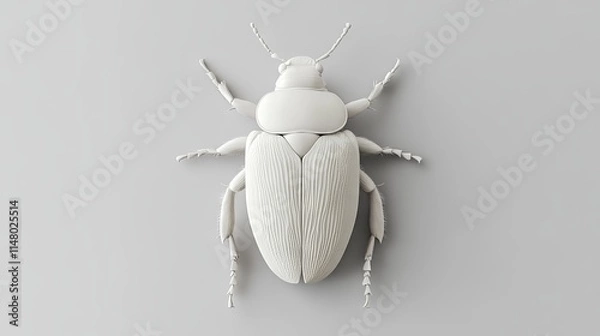 Fototapeta 3D Render of a White Beetle Top View on a Light Grey Background. AI generated illustration