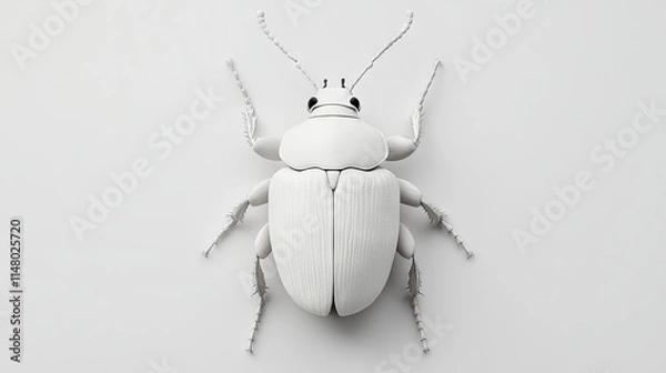Fototapeta 3D Render of a White Beetle Top View on a Light Grey Background. AI generated illustration
