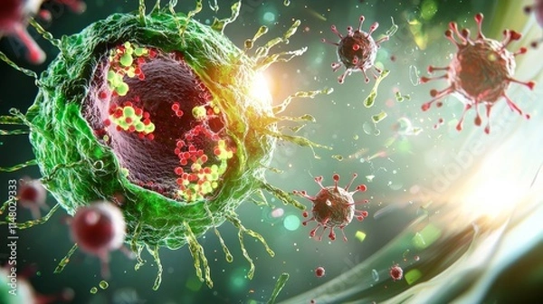 Fototapeta Artistic representation of free radicals and oxidative stress in cells