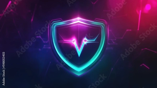 Fototapeta Neon Glowing Shield Cyber Security Network Protection