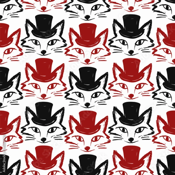 Fototapeta Seamless vector pattern with cute draw fox. Simple doodle style. Colorful animal wallpapers	
