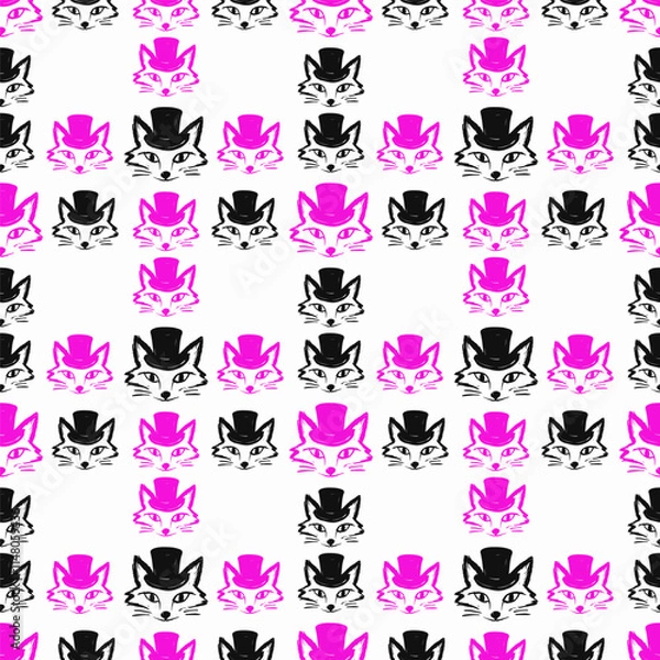 Fototapeta Seamless vector pattern with cute draw fox. Simple doodle style. Colorful animal wallpapers	
