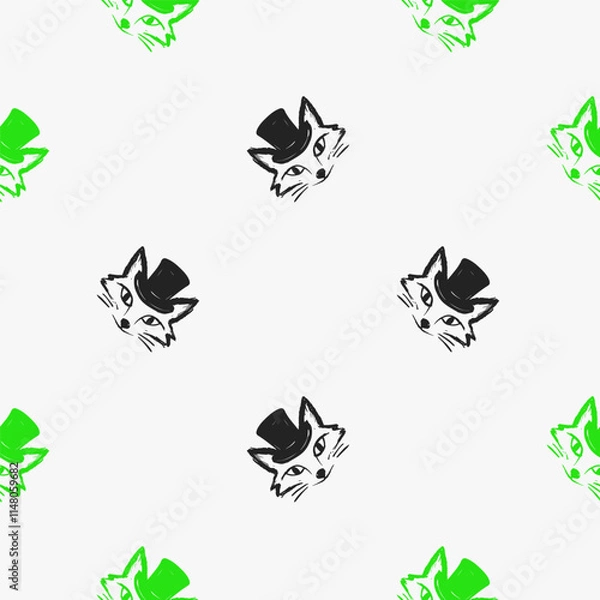 Fototapeta Seamless vector pattern with cute draw fox. Simple doodle style. Colorful animal wallpapers	
