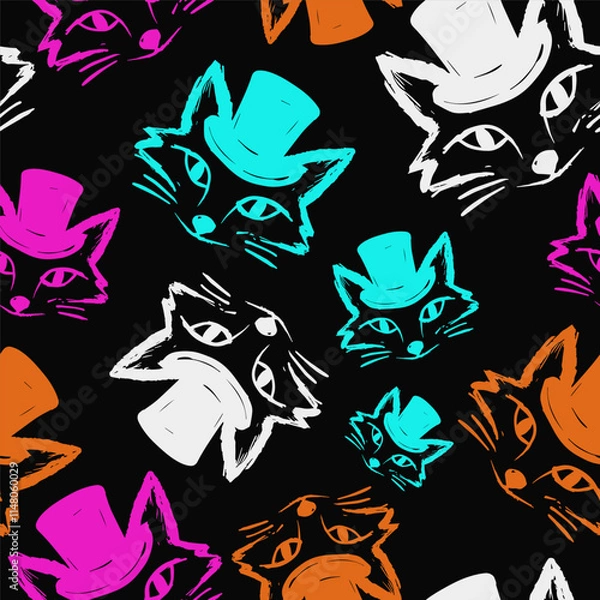 Fototapeta Seamless vector pattern with cute draw fox. Simple doodle style. Colorful animal wallpapers	
