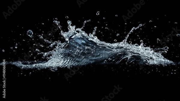 Fototapeta A splash of water on a black background. The water is in the air and has a lot of droplets