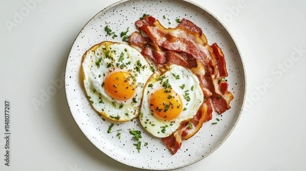Obraz Delicious Crispy Bacon and SunnySide Up Eggs Breakfast Plate
