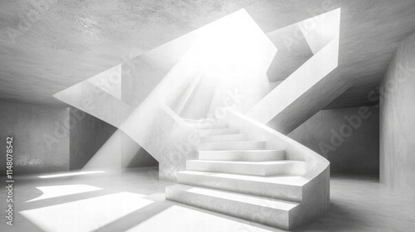 Obraz Modern Abstract Interior with Illuminated Floating Staircase Highlighting Minimalist Architecture and Soft Light Effects in a Spacious Room Design