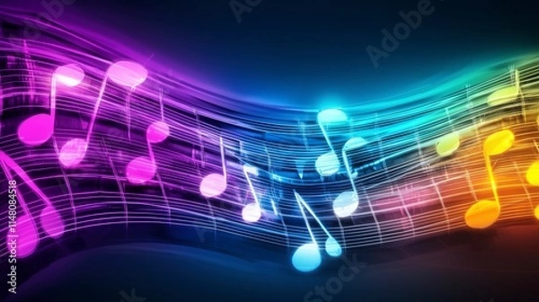 Fototapeta Abstract Colorful Music Notes Background  Glowing  Vibrant   Musical Score   4K  HDR