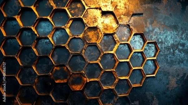 Fototapeta Abstract Honeycomb Pattern  Dark Gold Hexagon Texture