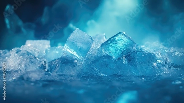 Fototapeta Ice Cubes Glimmering in a Cool Blue Environment with Soft Lighting