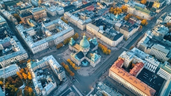 Fototapeta Helsinki, Finland. City center aerial view. Helsinki Cathedral. Senate square. Market Square, From Drone.