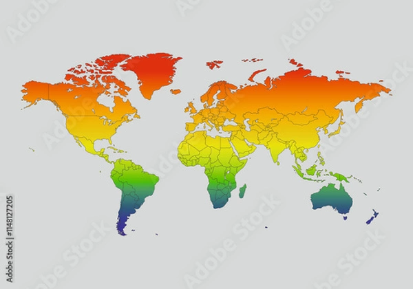 Fototapeta World map with network communication. Map with colorful gradient