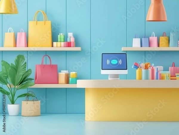 Fototapeta Digital customer engagement, AI-driven interactions, 3D illustration, enhanced retail concept