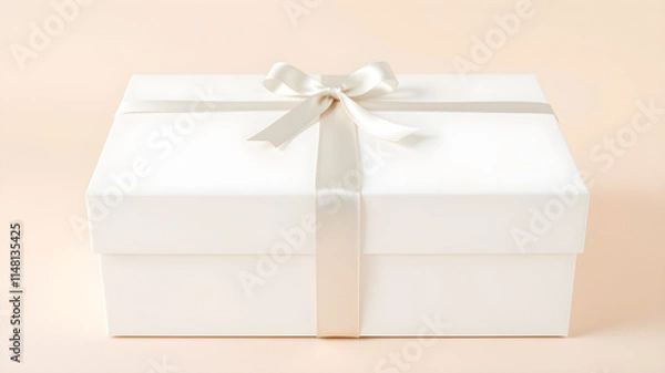 Fototapeta gift box, white color, front and side view, design, beige background, simple. Generative AI