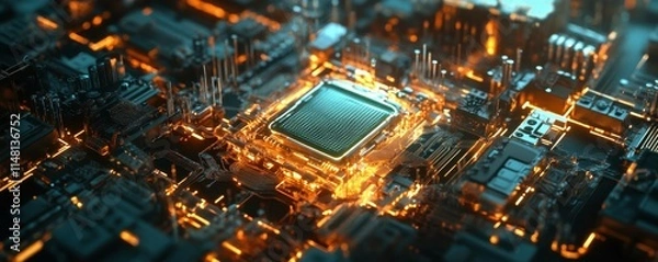 Fototapeta An intelligent quantum computer concept based on the CPU processor and the quantum qubits