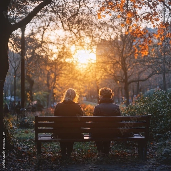 Fototapeta Nutritionist sitting with a client on a park bench discussing healthy lifestyles.