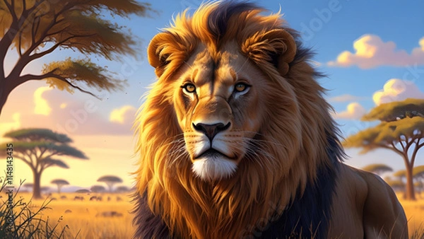 Obraz Majestic Lion in the Golden Afternoon A Hyper-Realistic Portrait