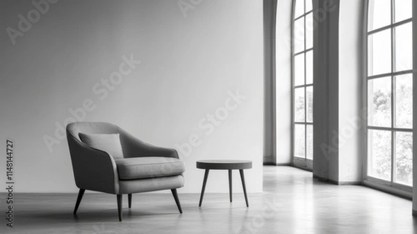 Fototapeta Minimalist modern room with clean, elegant design. Featuring sleek lines and neutral colors