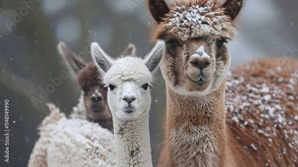Fototapeta Alpaca baby alpaca and llama in field
