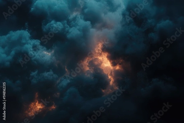 Fototapeta Dark storm clouds with lightning and thunder.
