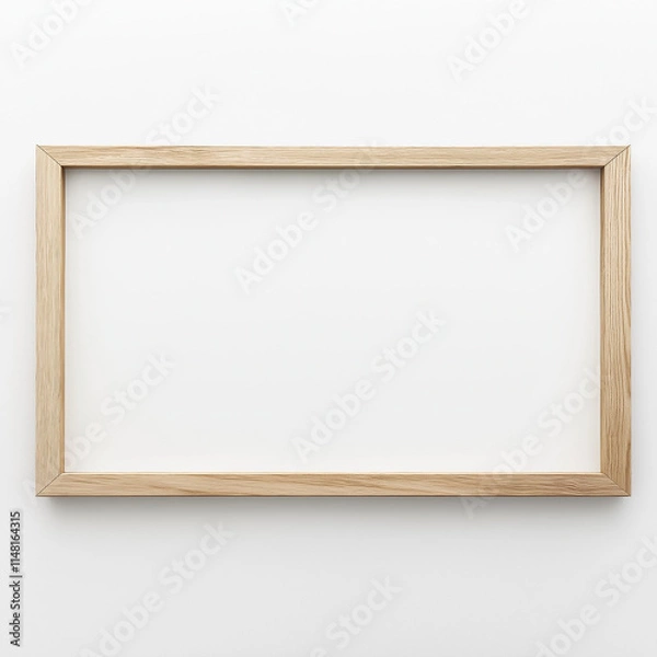 Fototapeta Large Thin Rectangular Landscape Wooden Picture Frame with 16:9 Aspect Ratio on White Background