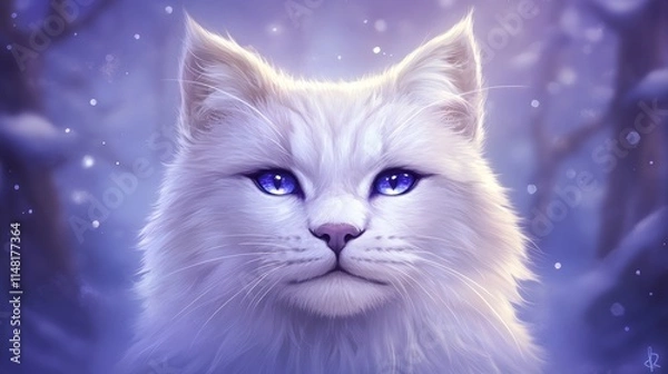 Fototapeta Serene White Cat in Winter Wonderland