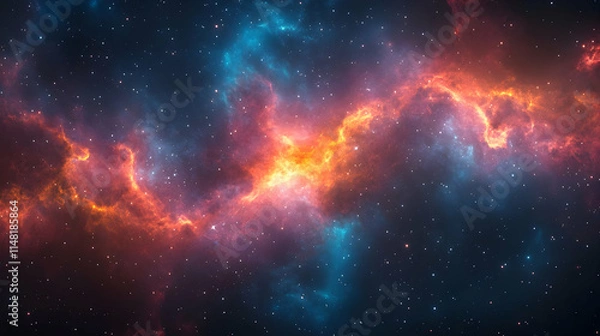 Fototapeta A vibrant cosmic nebula with swirling colors and stars, illustrating the beauty of the universe.