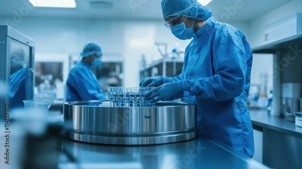 Fototapeta Laboratory Scientists in Sterile Cleanroom Handling Samples