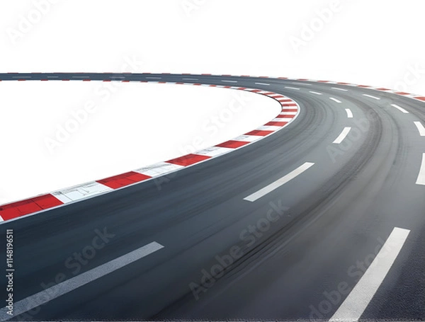 Obraz Ultra High quality and detailed Ultra realistic closeup Race track with sharp curve and skid marks, cut out top view on white background