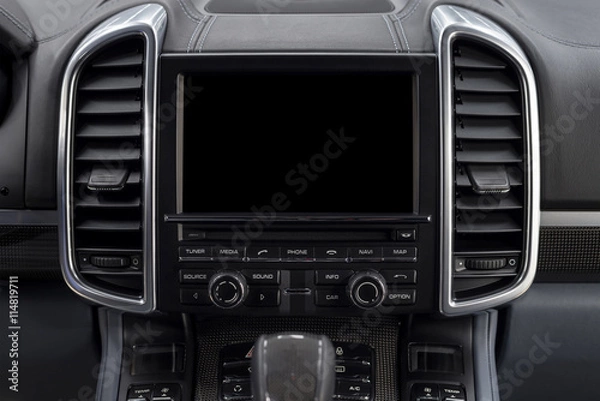 Obraz Modern car dashboard. Screen multimedia system. Interior background.