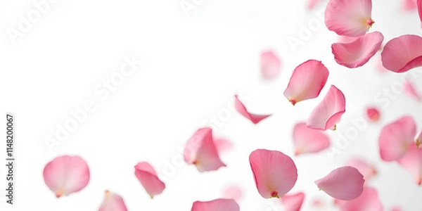 Fototapeta ultra high resolution quality image, Photo of vibrant pink rose flowers petals falling on white background