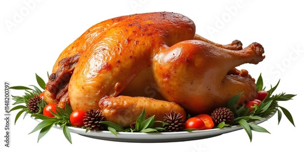 Obraz Ultra High quality and detailed image Collection set of roasted turkey or chicken isolated on transparent background, Thanksgiving traditional holiday meal