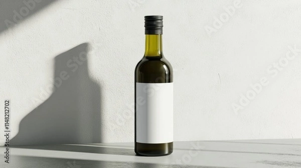 Fototapeta Stylish Olive Oil Bottle on a Table with Soft Shadows and Minimalist Background for Natural Cooking and Healthy Lifestyle Promotions