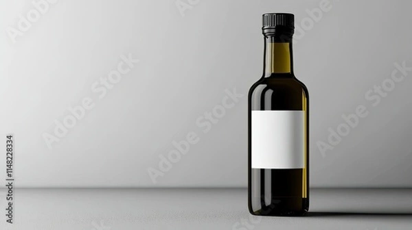 Fototapeta Elegant Glass Bottle of Oil with Blank Label for Custom Branding on Minimalist Background Ideal for Advertising and Food Photography Projects